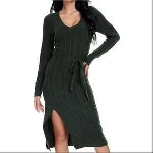 Ribbed Sweater Dress Knee Length